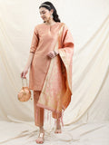 Vishudh Women Pink Printed Brocade Kurta With Palazzo And Dupatta - Pink - Image 1