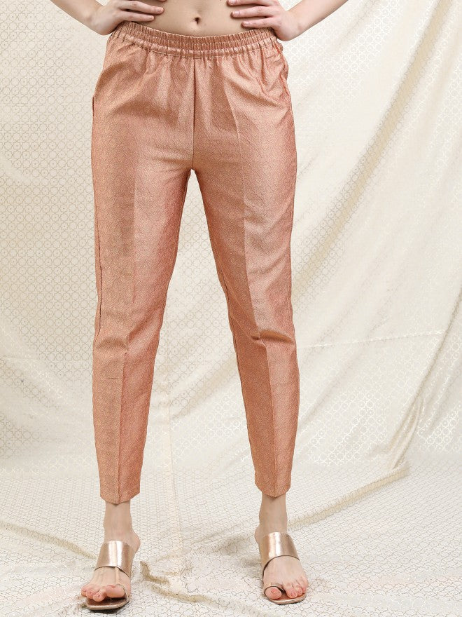 Vishudh Women Pink Printed Brocade Kurta With Palazzo And Dupatta - Pink - Image 7