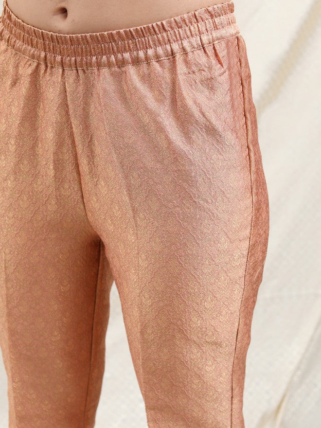 Vishudh Women Pink Printed Brocade Kurta With Palazzo And Dupatta - Pink - Image 8