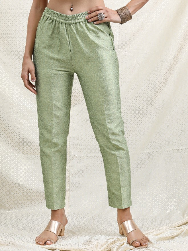 Vishudh Women Sage Printed Brocade Kurta With Palazzo And Dupatta - Sage - Image 7