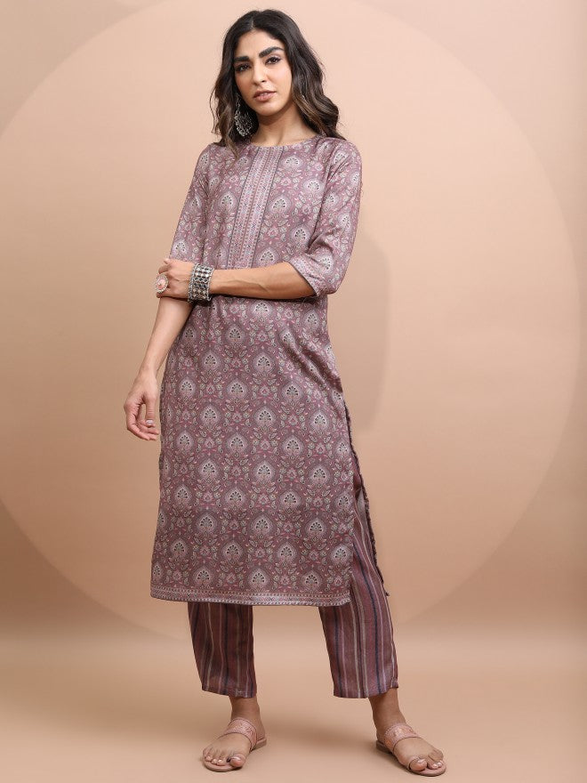 Vishudh Women Magenta Printed Kurta With Palazzo - Magenta - Image 1