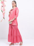Vishudh Women Pink Printed Kurta With Sharara - Pink - Image 1