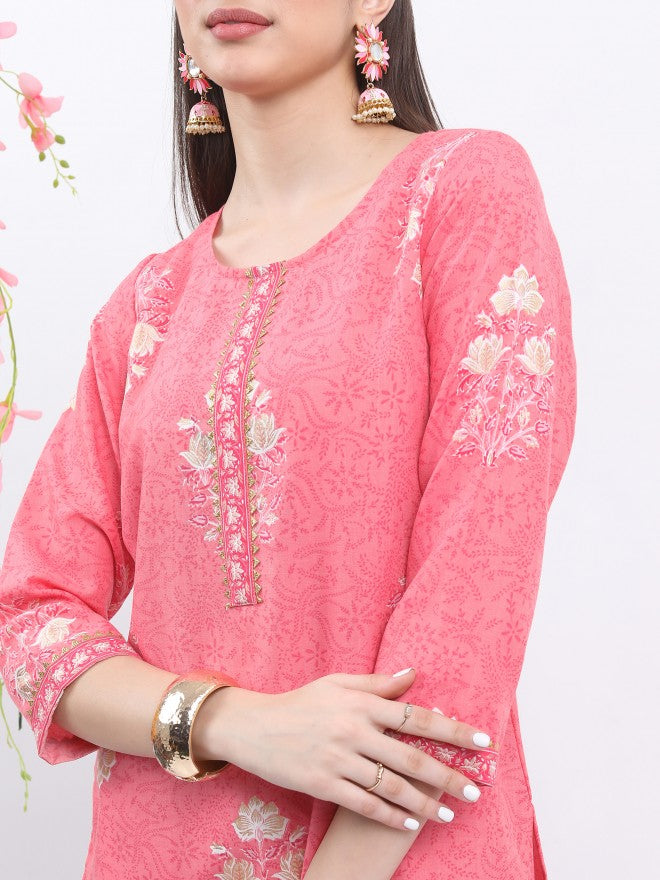 Vishudh Women Pink Printed Kurta With Sharara - Pink - Image 4