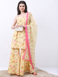 Vishudh Women Yellow Printed Kurta With Sharara And Dupatta - Yellow - Image 1