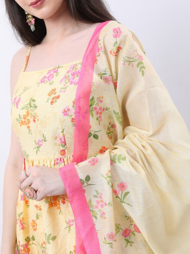Vishudh Women Yellow Printed Kurta With Sharara And Dupatta - Yellow - Image 4