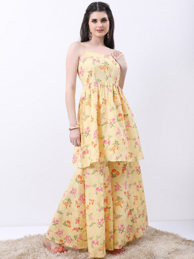 Vishudh Women Yellow Printed Kurta With Sharara And Dupatta - Yellow - Image 5