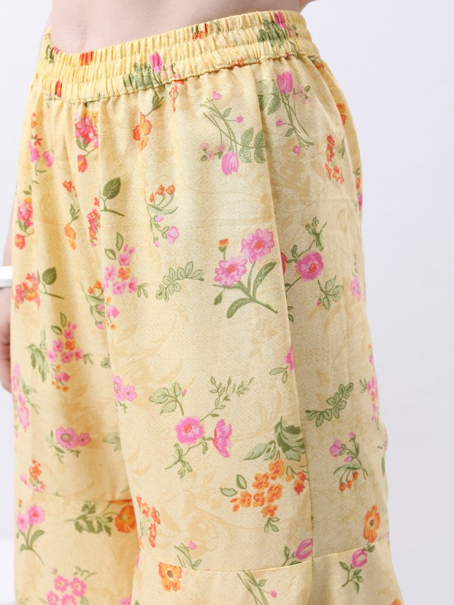 Vishudh Women Yellow Printed Kurta With Sharara And Dupatta - Yellow - Image 6