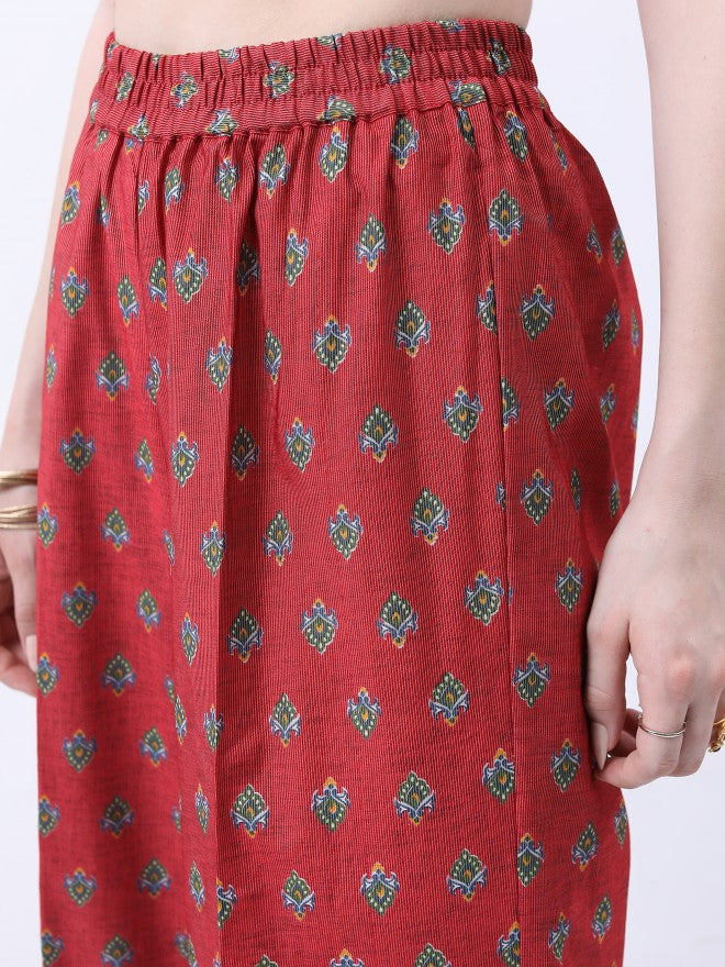 Vishudh Women Red Printed Kurta With Palazzo And Dupatta - Red - Image 6