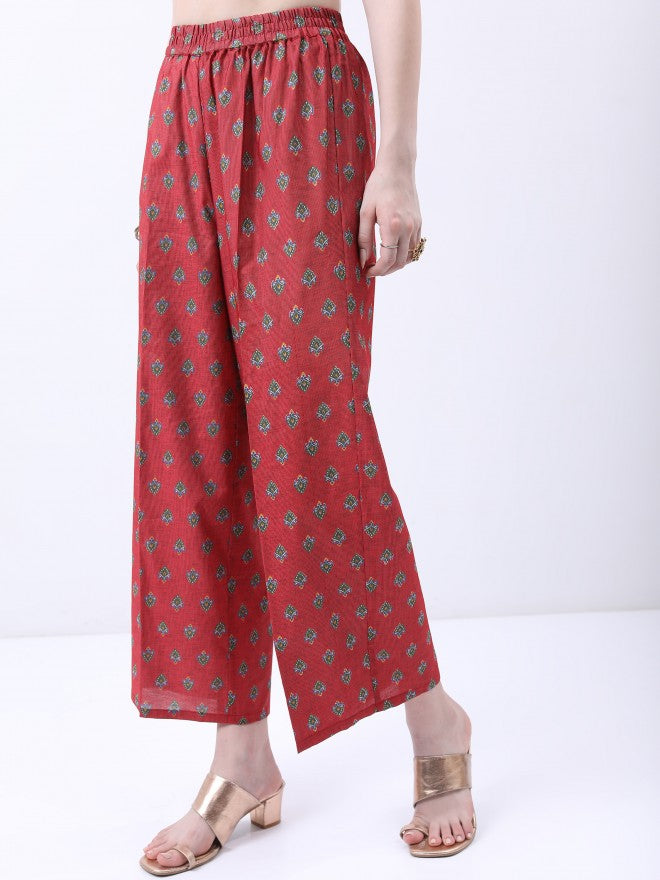 Vishudh Women Red Printed Kurta With Palazzo And Dupatta - Red - Image 8