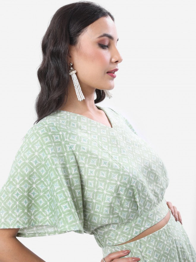Vishudh Women Green Printed Top With Palazzo - Green - Image 2