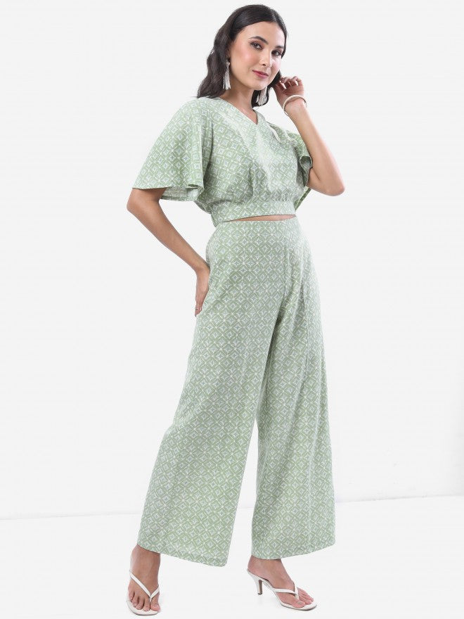 Vishudh Women Green Printed Top With Palazzo - Green - Image 4