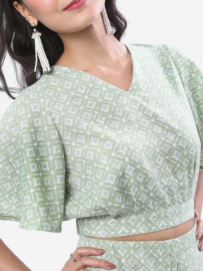 Vishudh Women Green Printed Top With Palazzo - Green - Image 5