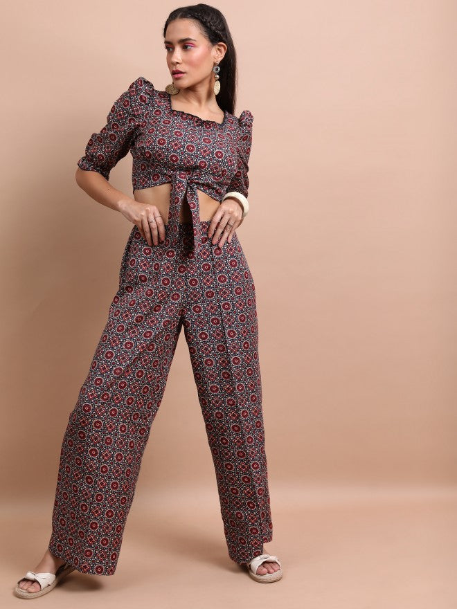 Vishudh Women Red Top With Palazzo - Red - Image 1