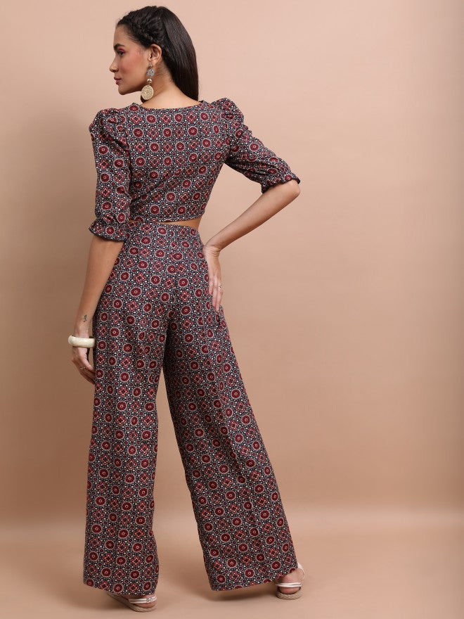 Vishudh Women Red Top With Palazzo - Red - Image 3