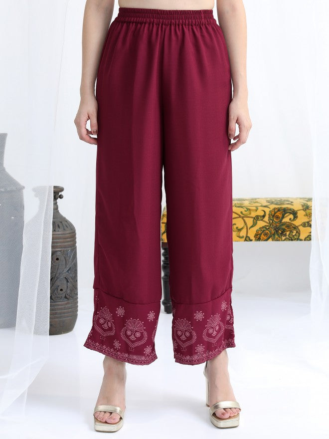 Vishudh Women Burgundy Printed Kurta With Palazzo And Dupatta - Burgundy - Image 8