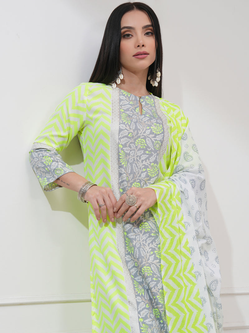 Vishudh Women Yellow Printed Kurta With Palazzo And Dupatta - Yellow - Image 1