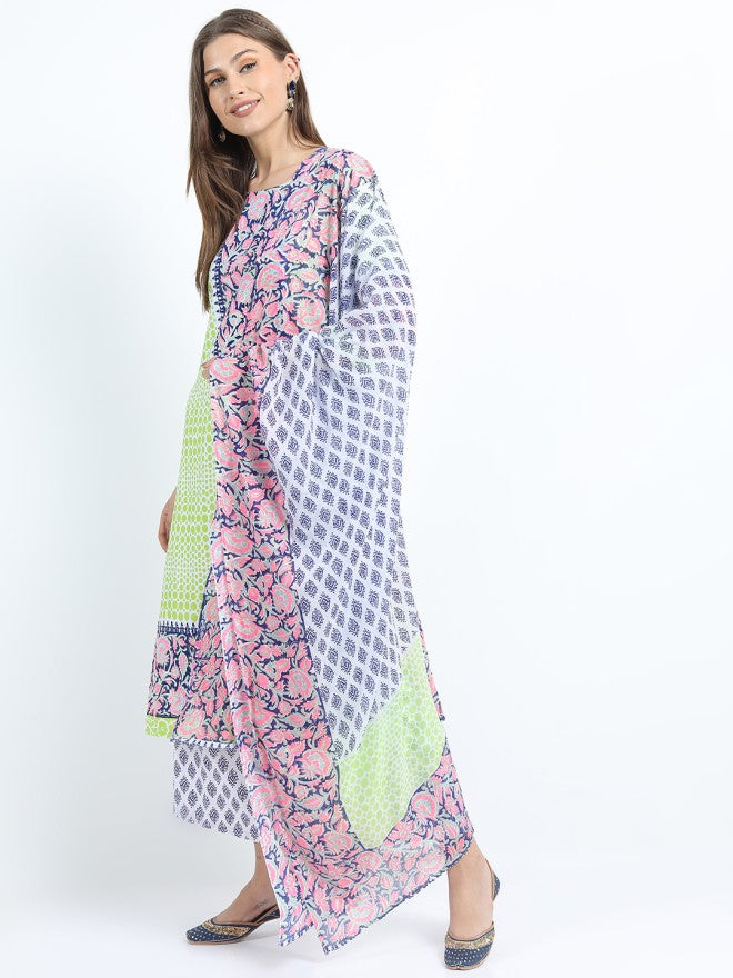 Vishudh Women Green Printed Kurta With Palazzo And Dupatta - Green - Image 1