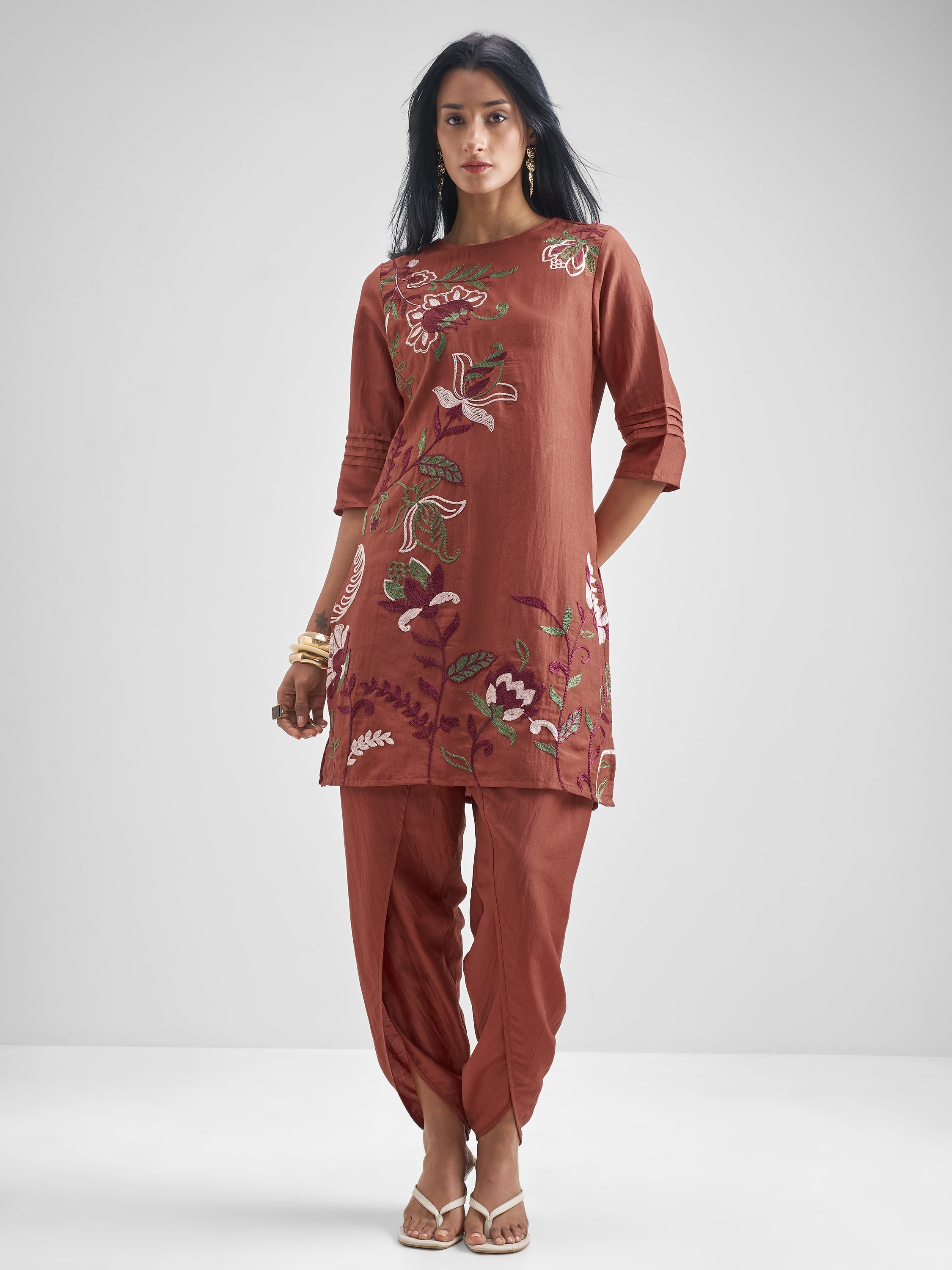 Vishudh Women Rust Kurta With Dhoti Pant - Rust - Image 1