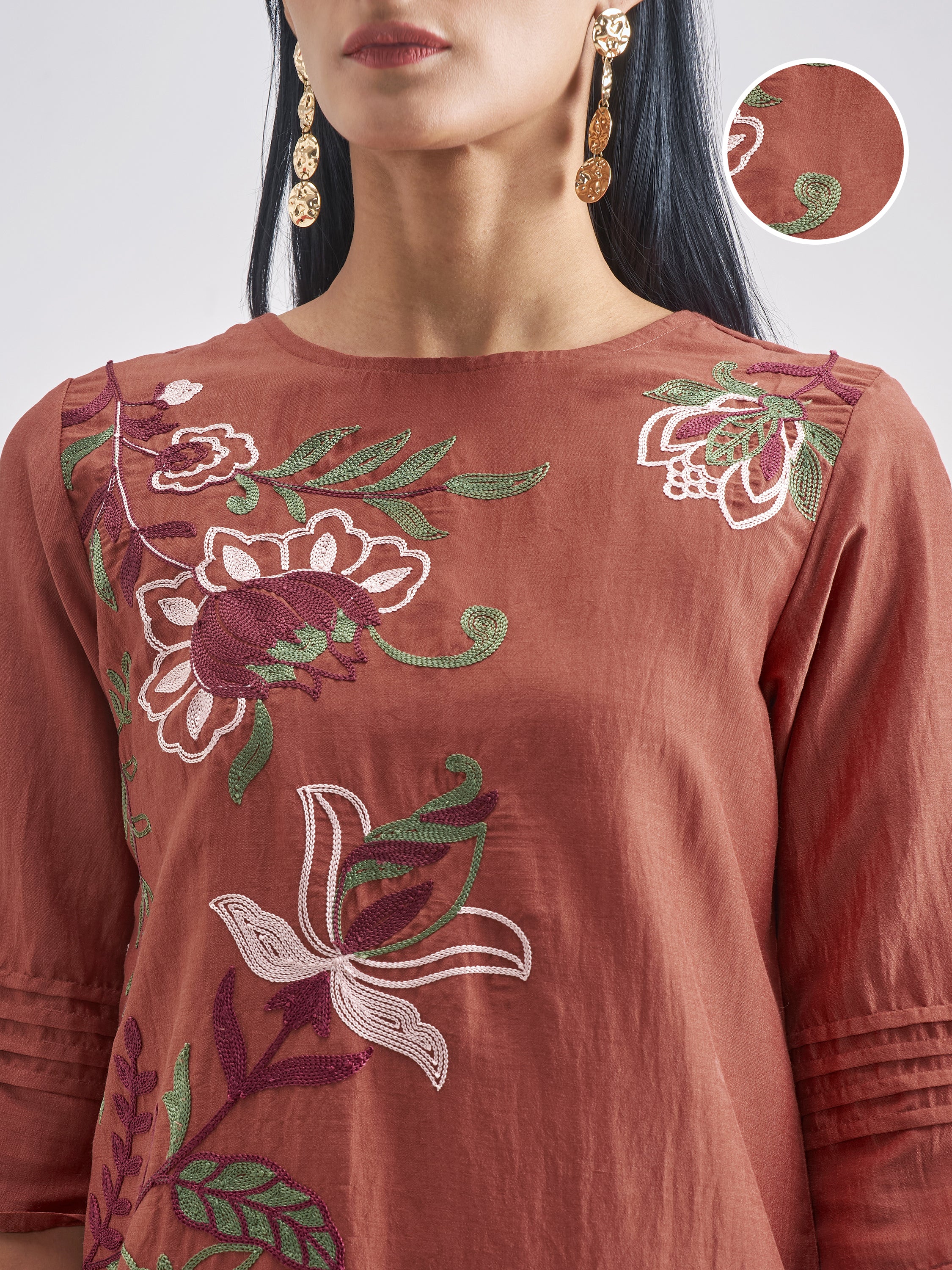 Vishudh Women Rust Kurta With Dhoti Pant - Rust - Image 5