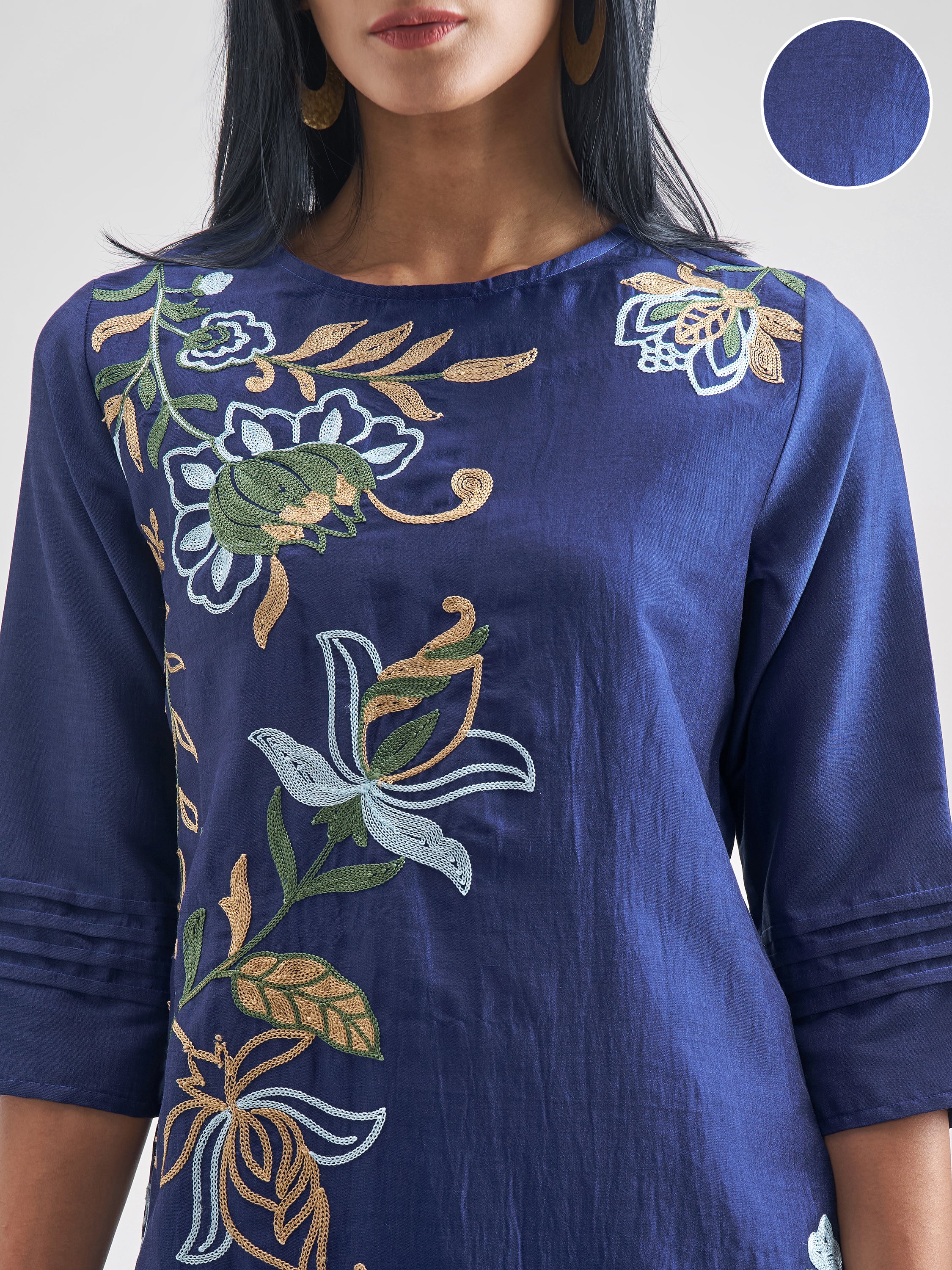 Vishudh Women Navy Blue Kurta With Dhoti Pant - Navy Blue - Image 5