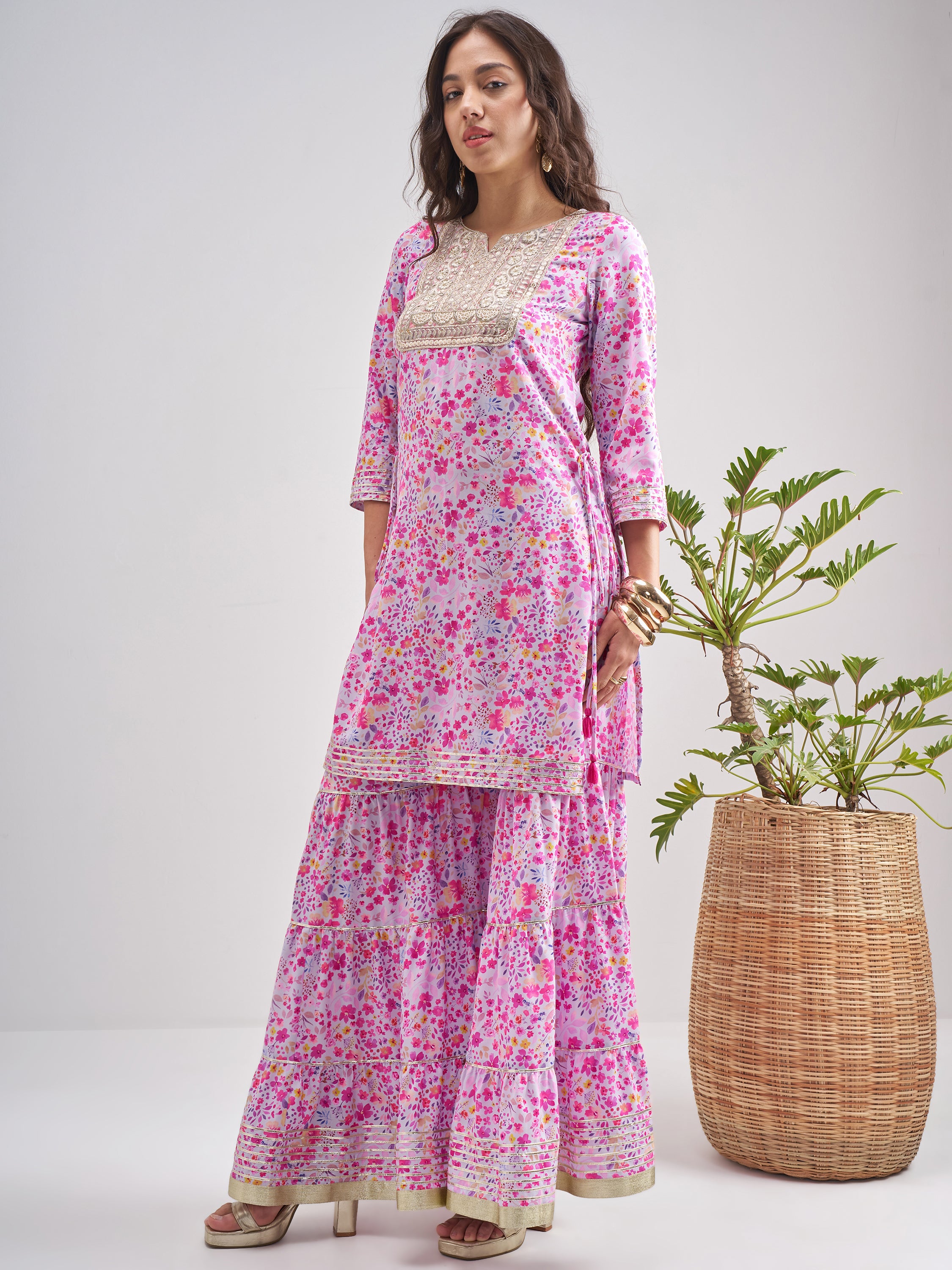 Vishudh Women Multi Printed Kurta With Sharara And Dupatta - Multi - Image 2
