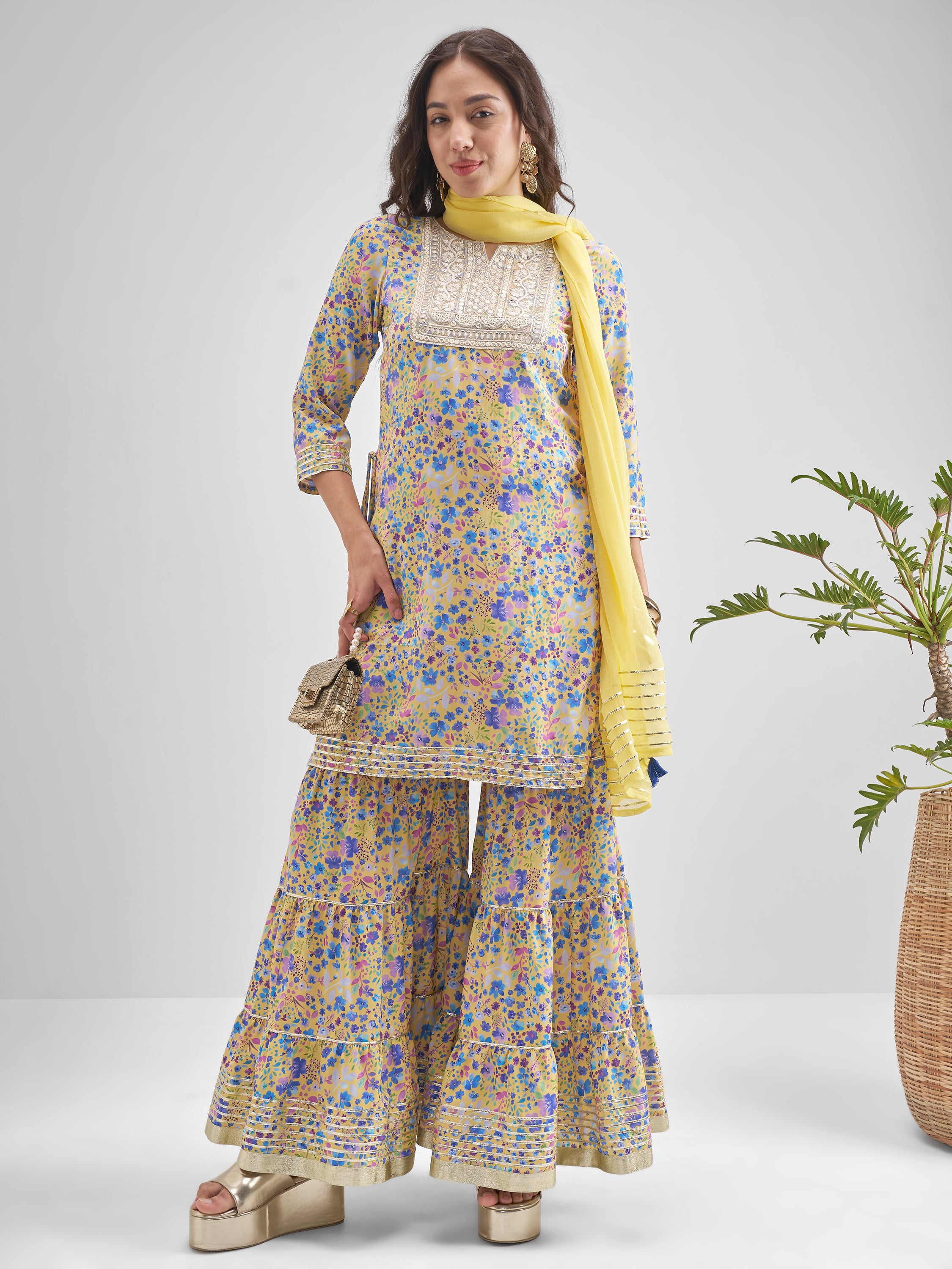 Vishudh Women Multi Printed Kurta With Sharara And Dupatta - Multi - Image 1