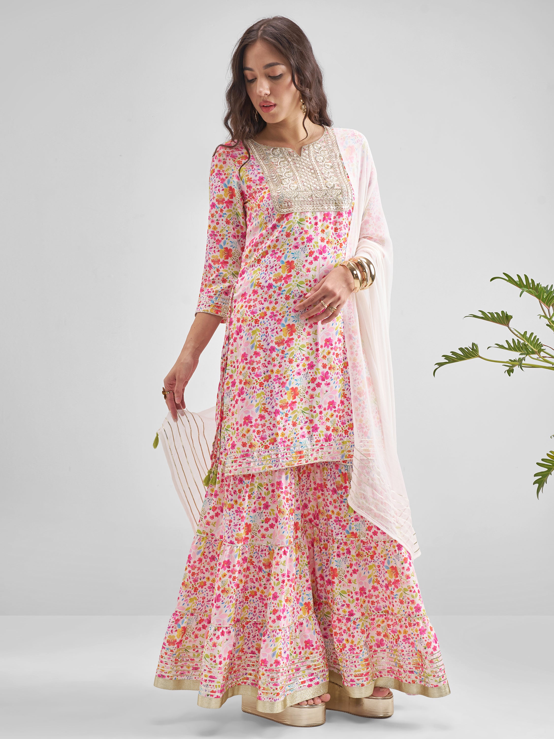 Vishudh Women Multi Printed Kurta With Sharara And Dupatta - Multi - Image 4