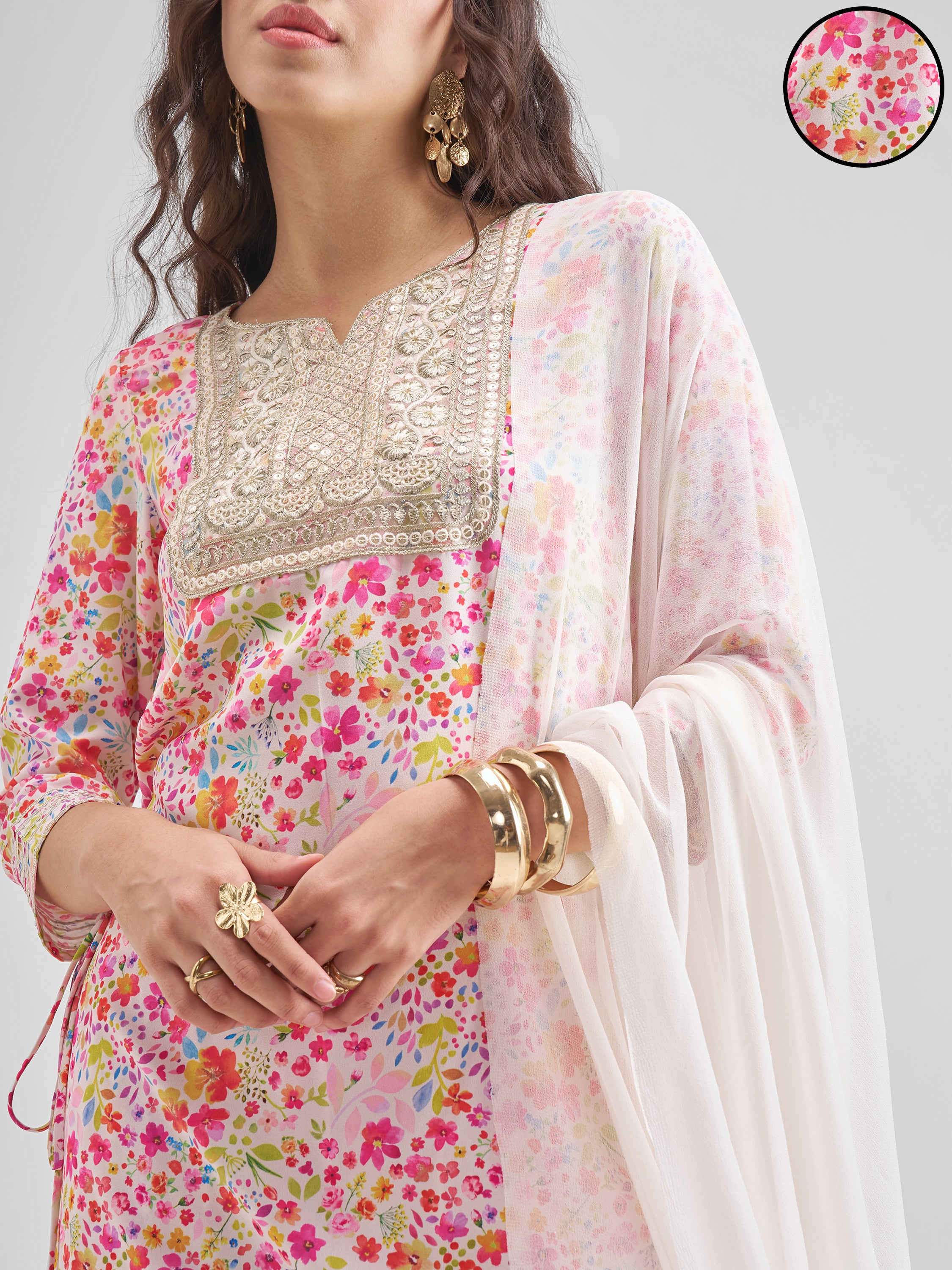 Vishudh Women Multi Printed Kurta With Sharara And Dupatta - Multi - Image 5