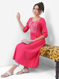 Vishudh Women Pink Printed A-Line Kurta - Pink - Image 1
