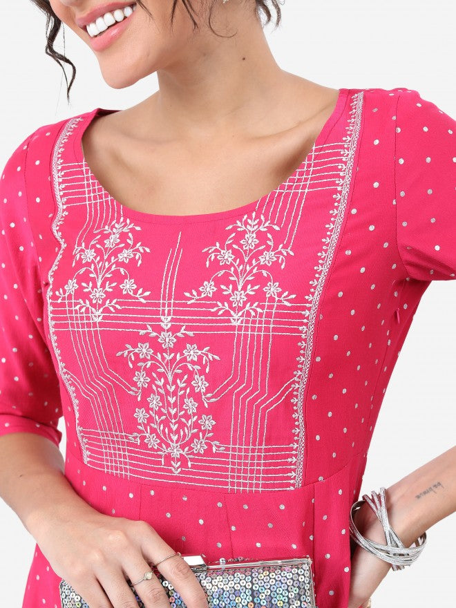 Vishudh Women Pink Printed A-Line Kurta - Pink - Image 5
