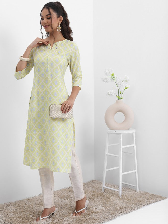 Vishudh Women Green Printed Straight Kurta - Green - Image 1