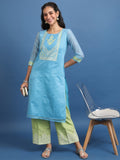 Vishudh Women Blue Printed Straight Kurta - Blue - Image 1