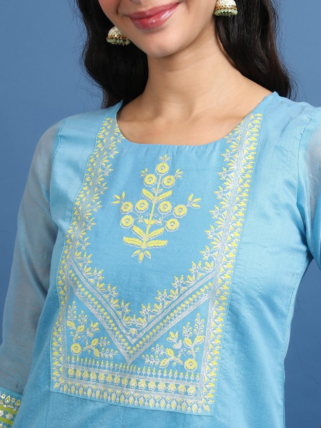 Vishudh Women Blue Printed Straight Kurta - Blue - Image 5