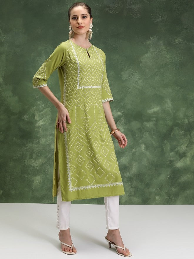 Vishudh Women Green Printed Straight Kurta - Green - Image 4