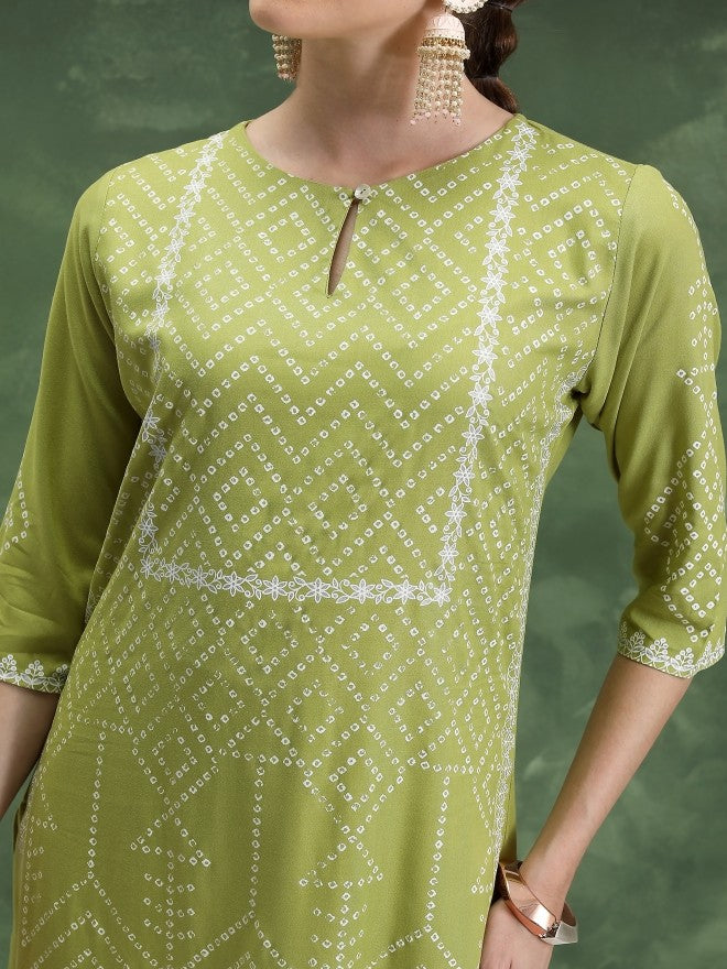 Vishudh Women Green Printed Straight Kurta - Green - Image 5