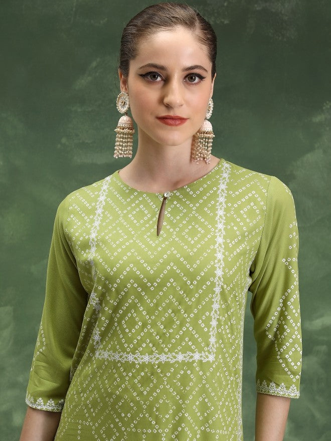 Vishudh Women Green Printed Straight Kurta - Green - Image 6