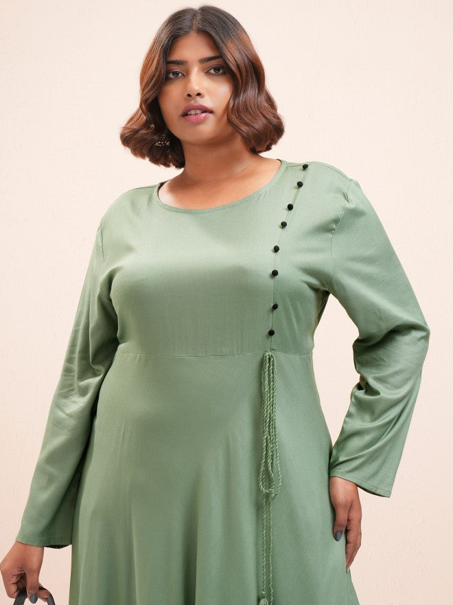 Vishudh Women Green Printed A-Line Kurta - Green - Image 1