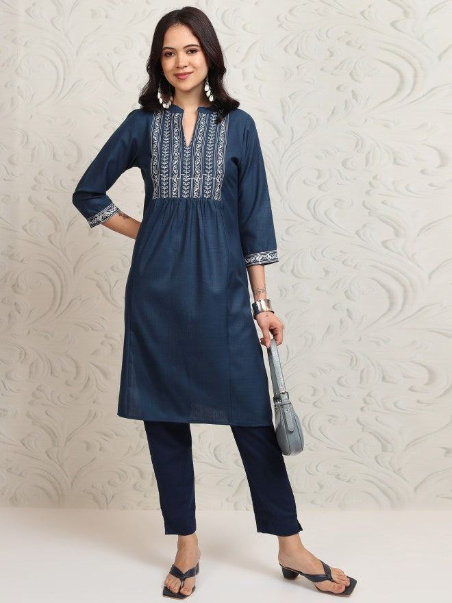 Vishudh Women Blue Embroidered Straight Kurta - Blue - Image 1