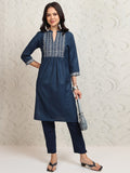 Vishudh Women Blue Embroidered Straight Kurta - Blue - Image 1