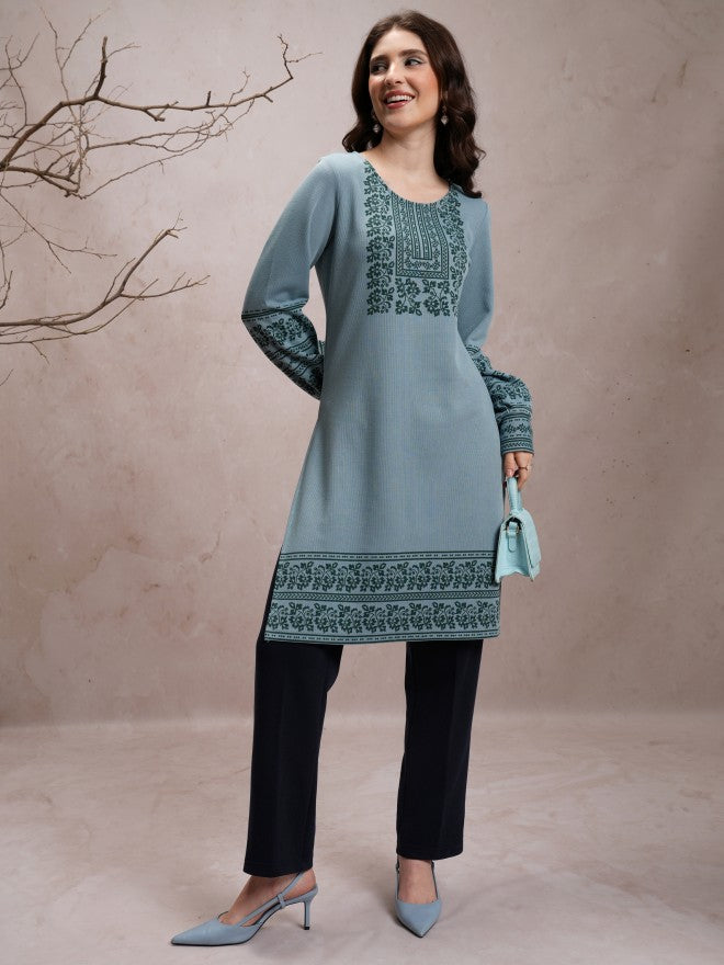 Vishudh Women Blue Printed Straight Kurta - Blue - Image 1
