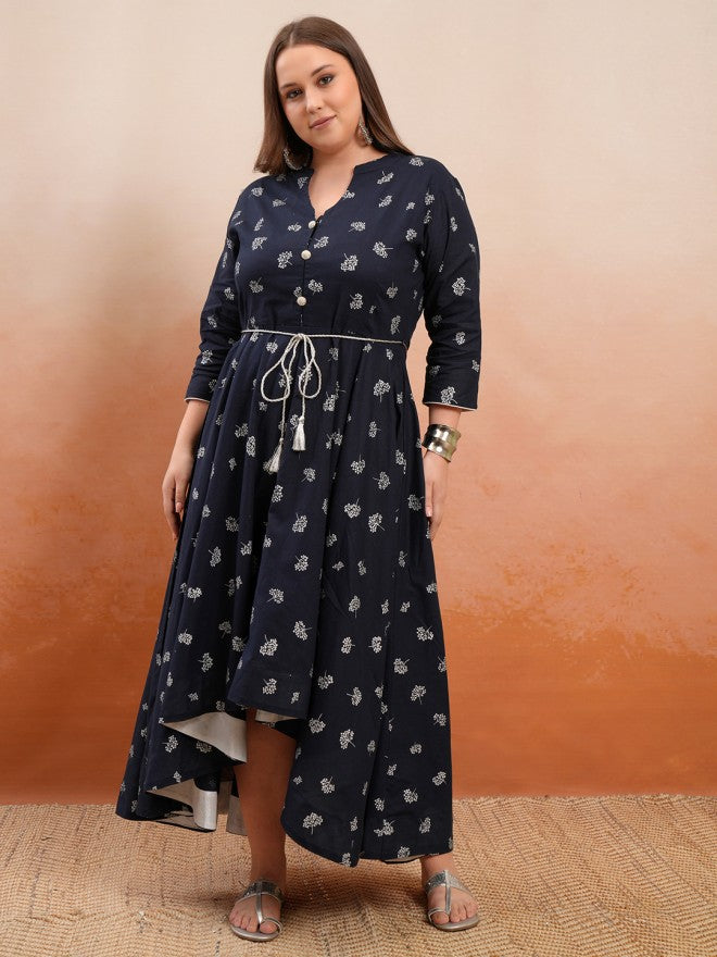 Vishudh Women Navy Blue Printed A-Line Kurta - Navy Blue - Image 1