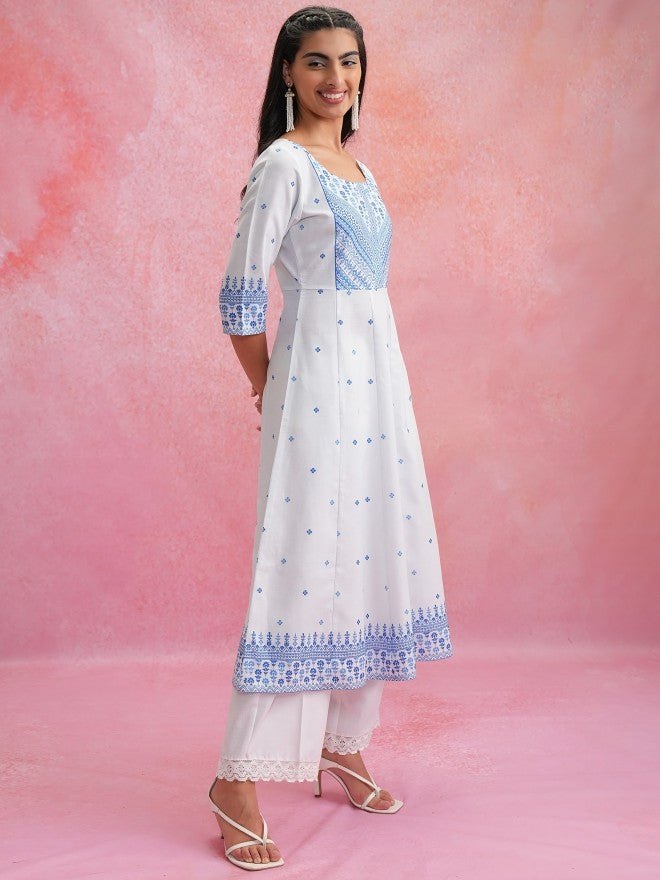 Vishudh Women White Printed Anarkali Kurta - White - Image 4