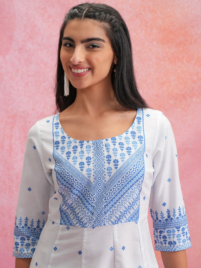 Vishudh Women White Printed Anarkali Kurta - White - Image 6