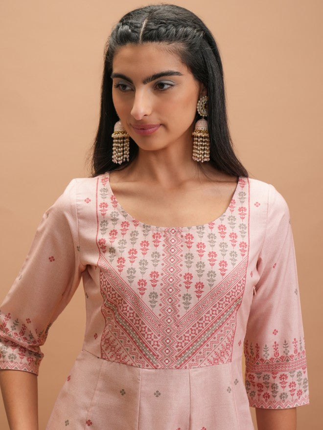 Vishudh Women Pink Printed Anarkali Kurta - Pink - Image 6