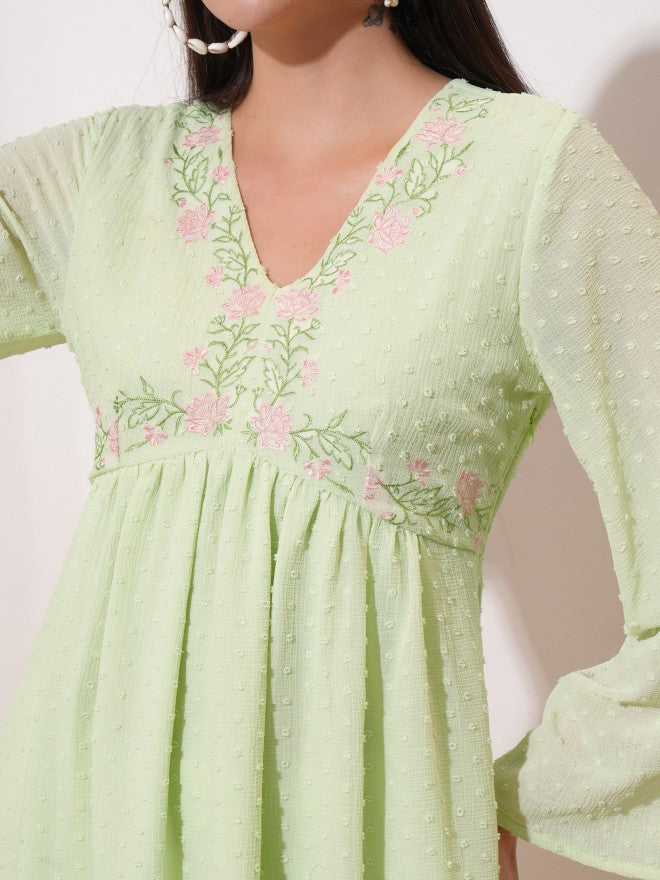 Vishudh Women Green Embroidered A-Line Kurta - Green - Image 5