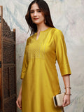 Vishudh Women Mustard Embroidered Straight Kurta - Mustard - Image 1