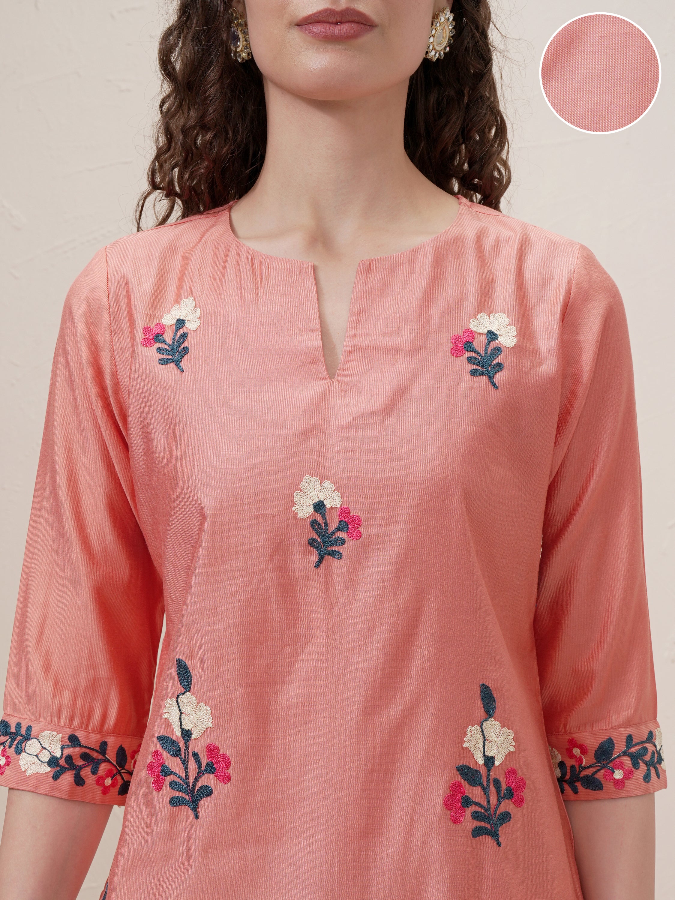 Vishudh Women Peach Embroidered Straight Kurta - Peach - Image 5