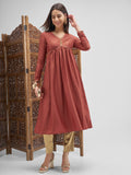 Vishudh Women Rust Embroidered Anarkali Kurta - Rust - Image 1