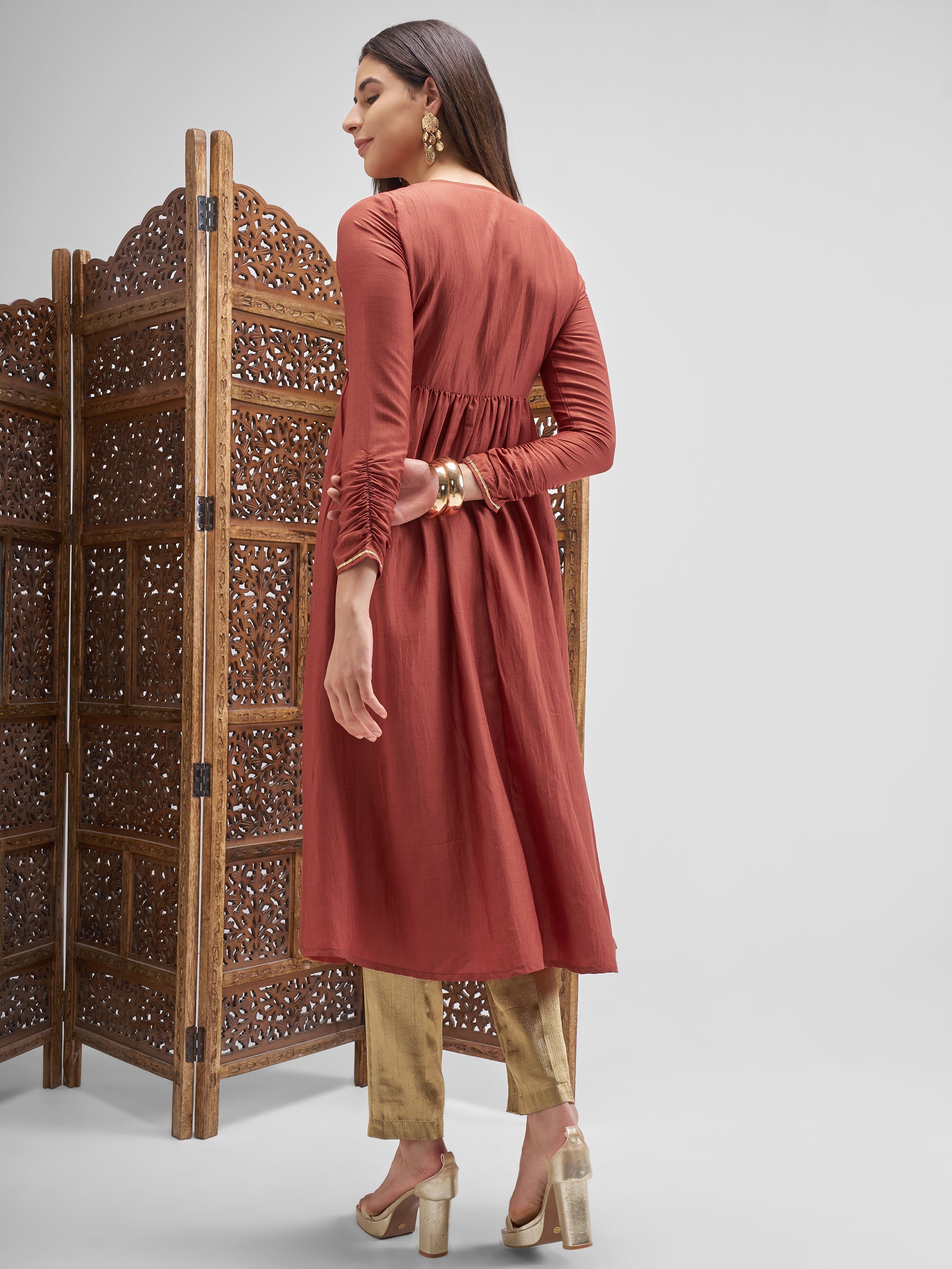 Vishudh Women Rust Embroidered Anarkali Kurta - Rust - Image 3