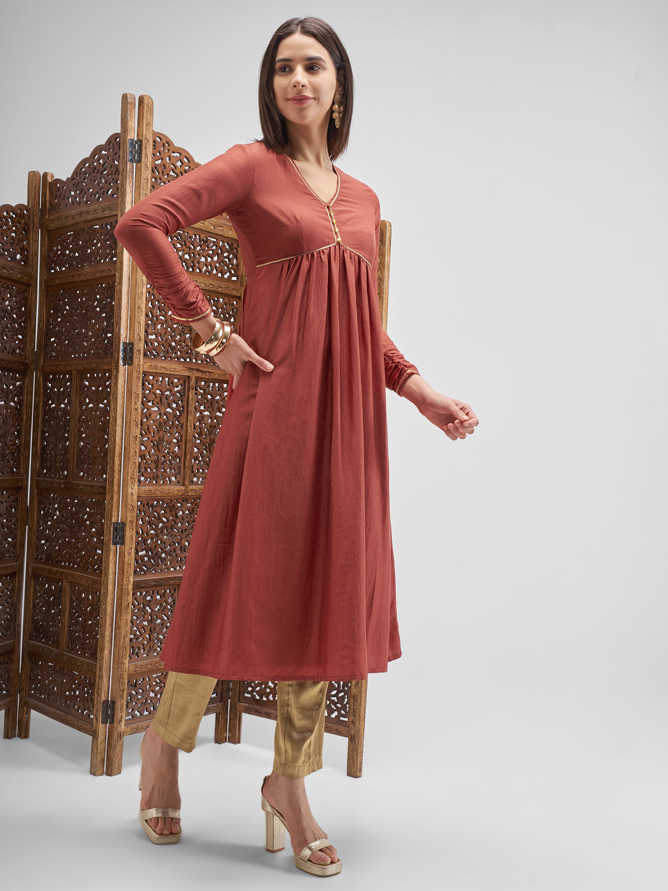 Vishudh Women Rust Embroidered Anarkali Kurta - Rust - Image 4